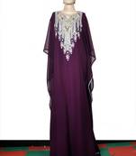 Dark purple embroidered georgette islamic kaftan