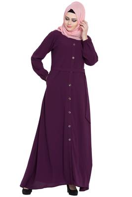 Purple front open girls stylish abaya 1