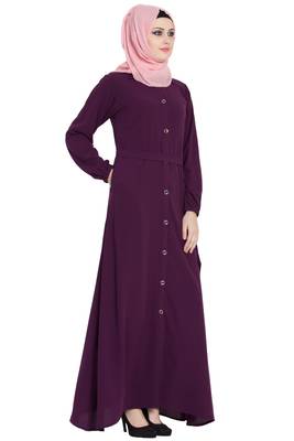 Purple front open girls stylish abaya 2
