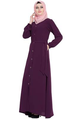 Purple front open girls stylish abaya 3