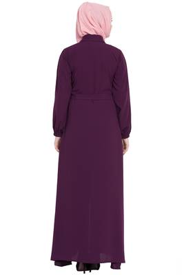 Purple front open girls stylish abaya 5