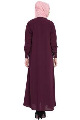 Wine front open designer abaya 5