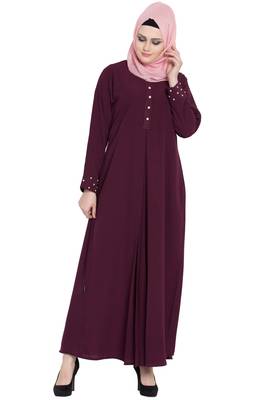Wine front open girls stylish abaya 1