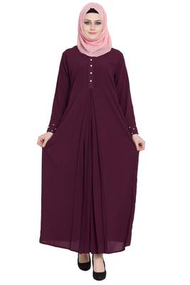Wine front open girls stylish abaya 2