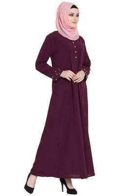 Wine front open girls stylish abaya 3