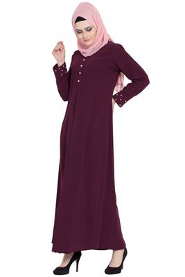 Wine front open girls stylish abaya 4