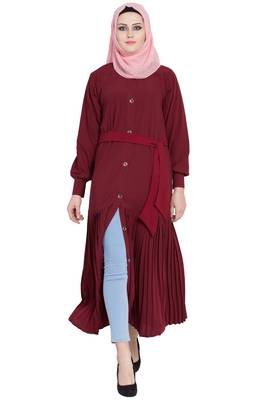 Maroon front open girls stylish abaya 4