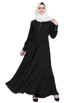 Black nida designer large flared abaya 1