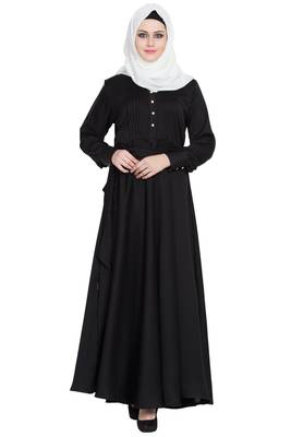 Black nida designer large flared abaya 2