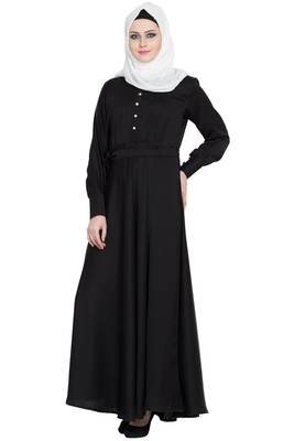 Black nida designer large flared abaya 4