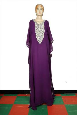 Wine embroidered georgette islamic kaftan 1