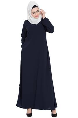 Navy blue A-line simple abaya 1