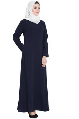 Navy blue A-line simple abaya 2