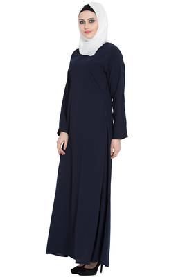 Navy blue A-line simple abaya 3