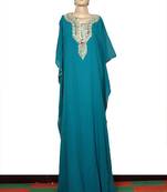 Turquoise embroidered georgette islamic kaftan