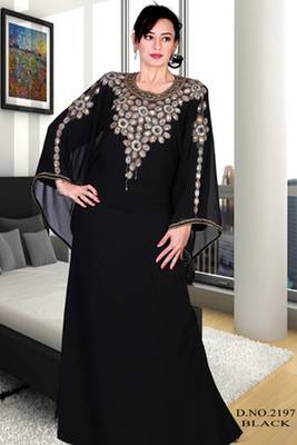 Black embroidered georgette islamic kaftan 1
