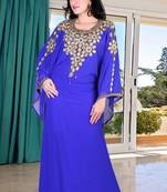 Blue embroidered georgette islamic kaftan