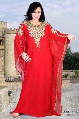Red embroidered georgette islamic kaftan 1