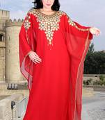Red embroidered georgette islamic kaftan
