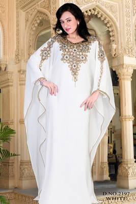 White embroidered georgette islamic kaftan 1