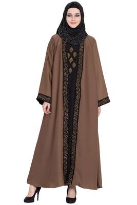 Golden & black nida shrugg style stylish abaya 1