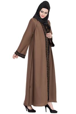 Golden & black nida shrugg style stylish abaya 2