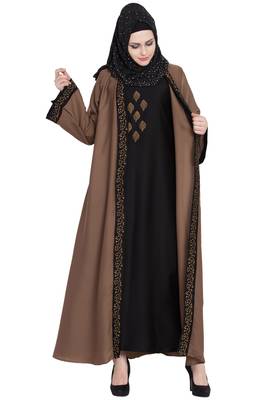 Golden & black nida shrugg style stylish abaya 3