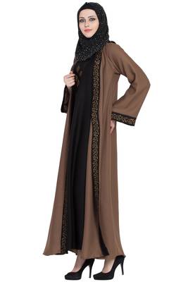 Golden & black nida shrugg style stylish abaya 4