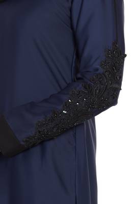 Navy blue nida sleeves embroidered abaya 4