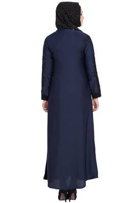 Navy blue nida sleeves embroidered abaya 5