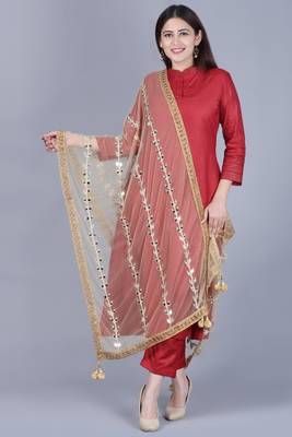 maroon flared salwar with straight pants and net mirror trails dupatta 1