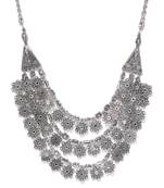 Infuzze Oxidised Silver-Toned Textured Tribal Layered Necklace