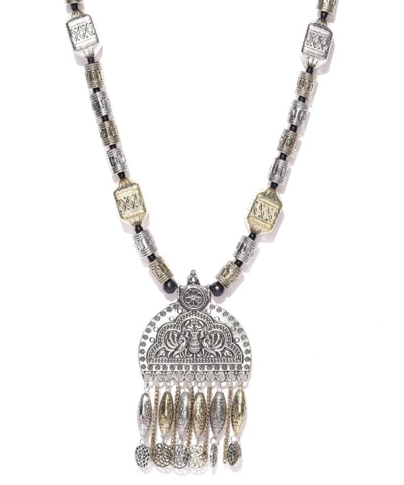 Infuzze Antique Gold-Toned & Oxidised Silver-Toned Textured Tribal Necklace