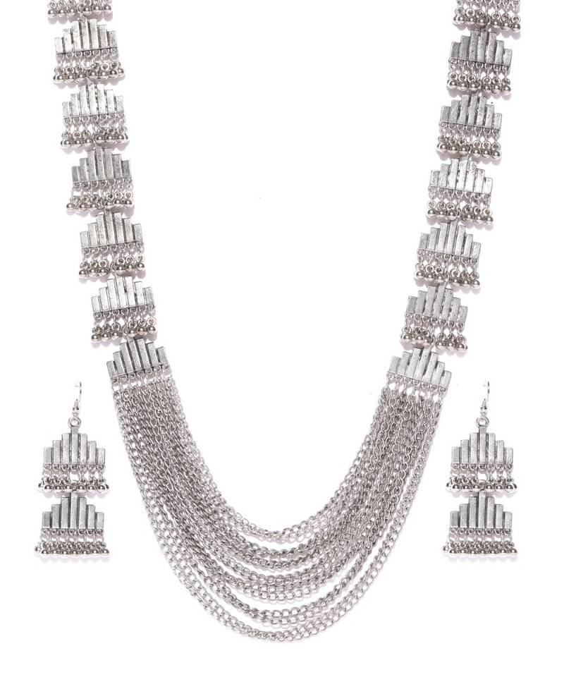Infuzze Oxidised Silver-Toned Textured Jewellery Set