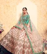 Peach Resham and Zari Embroidered Satin Semi Stitched wedding Lehenga choli