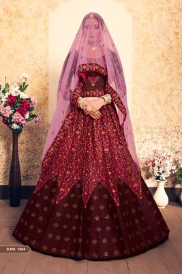 Alluring Maroon Thread Embroidered Swarovski and Stone Work Satin Semi Stitched Lehenga 2