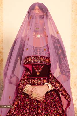 Alluring Maroon Thread Embroidered Swarovski and Stone Work Satin Semi Stitched Lehenga 3