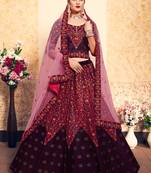 Glamorous Brown Thread Embroidered Swarovski and Stone Work Satin Semi Stitched wedding Lehenga