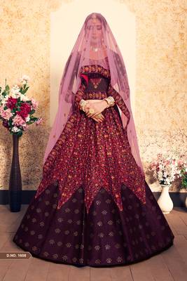 Glamorous Brown Thread Embroidered Swarovski and Stone Work Satin Semi Stitched wedding Lehenga 3
