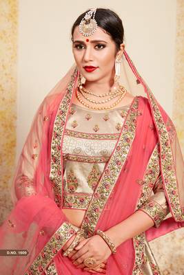 Tortilla Brown Thread Embroidered With Swarovski and Stone Work Satin Semi Stitched Wedding Lehenga 2