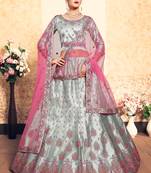 Grey Thread Embroidered With Stone work Satin Bridal Lehenga choli