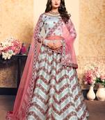 Grey Thread Embroidered With Stone and Swarovski Work Satin Semi Stitched wedding Lehenga