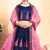 Navy Blue Embroidered Satin Semi Stitched wedding lehenga