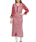 Maroon Embroidered Georgette Chikankari Kurti