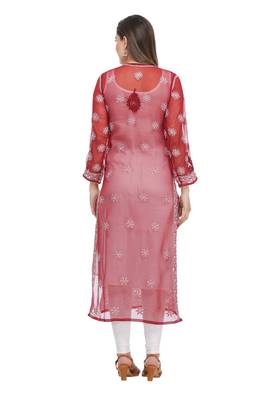Maroon Embroidered Georgette Chikankari Kurti 2