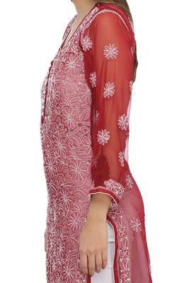Maroon Embroidered Georgette Chikankari Kurti 3