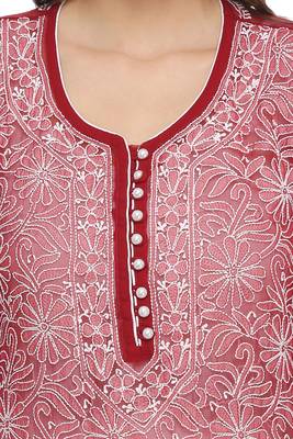 Maroon Embroidered Georgette Chikankari Kurti 4