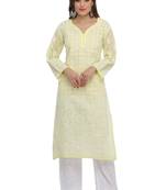 Yellow Embroidered Cotton Chikankari Kurti