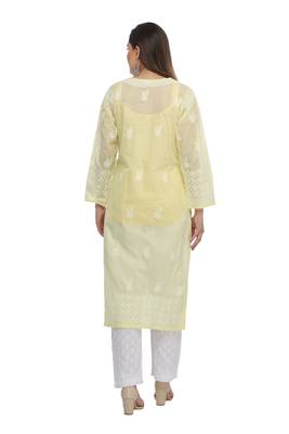 Yellow Embroidered Cotton Chikankari Kurti 2