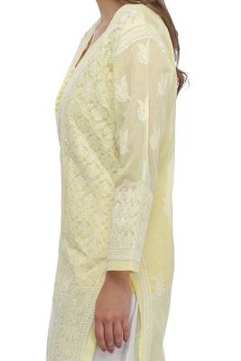 Yellow Embroidered Cotton Chikankari Kurti 3